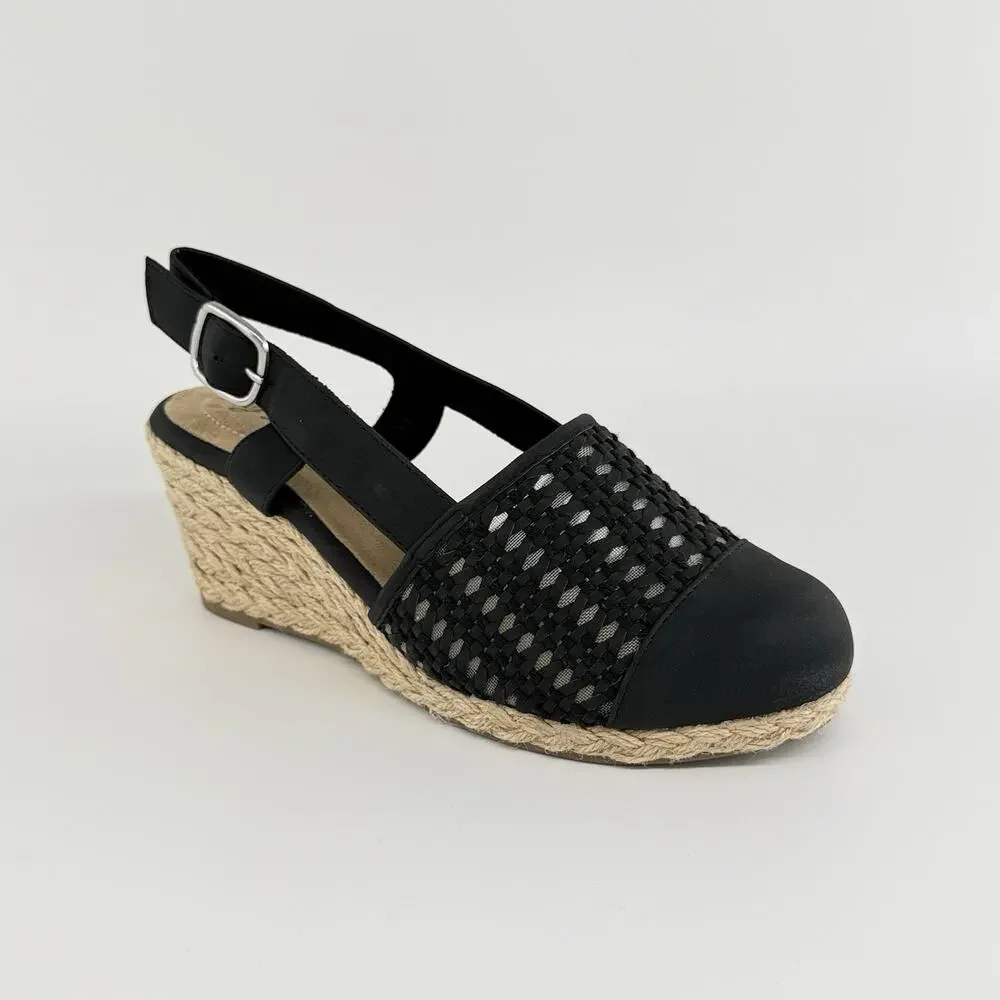 Easy Street Taffy Wedge Slingback Sandals Black Size 6WW Women’s New